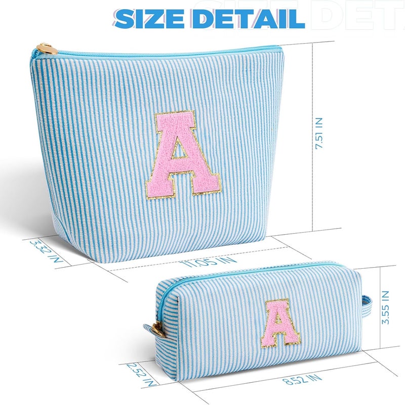 Btffitting Makeup Bag Set Initials Cosmetic Bag,Gifts for 10 11 12 13 14 15 16 17 18 Years Old Girl Girlfriend Teen Girls Gift Trendy Stuff Personalized Toiletry Bag Travel - Blue,A - Image 5